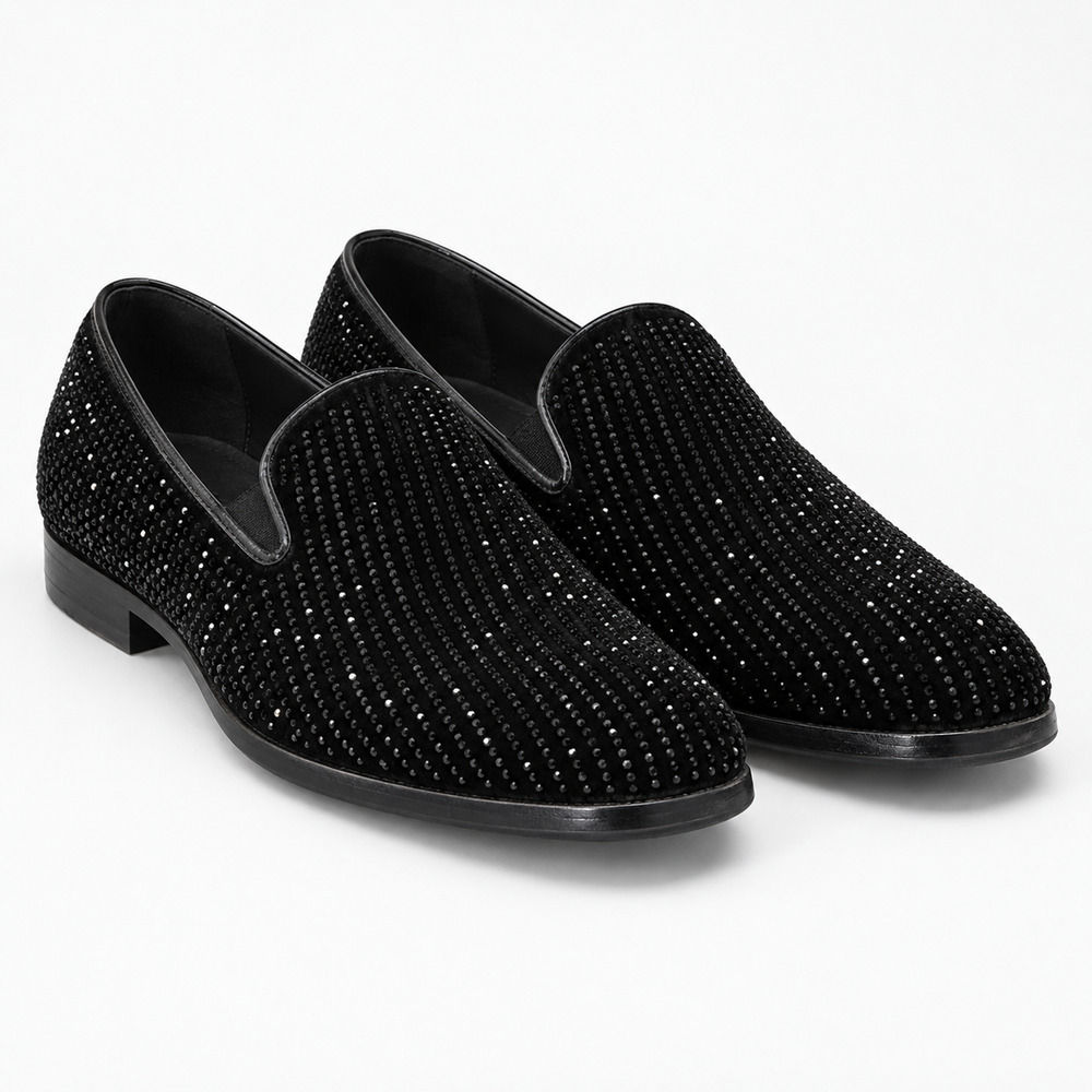 Stacy Adams Suave Men's 10M Black Rhinestone Velvet Loafers 25583 NIB